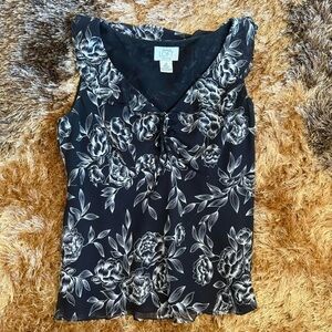 LOFT Black and White Fitted Sleeveless Tank Top